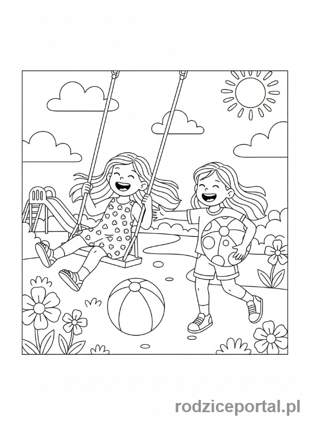 Kolorowanka Dla Dziewczynek 8 Lat - Przyjaciółki bawiące się w parku