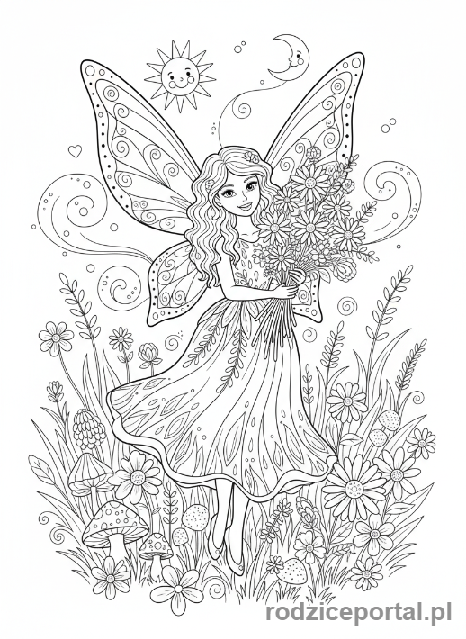 Kolorowanka Dla Dziewczynek 8 Lat - Wróżka wśród kwiatów