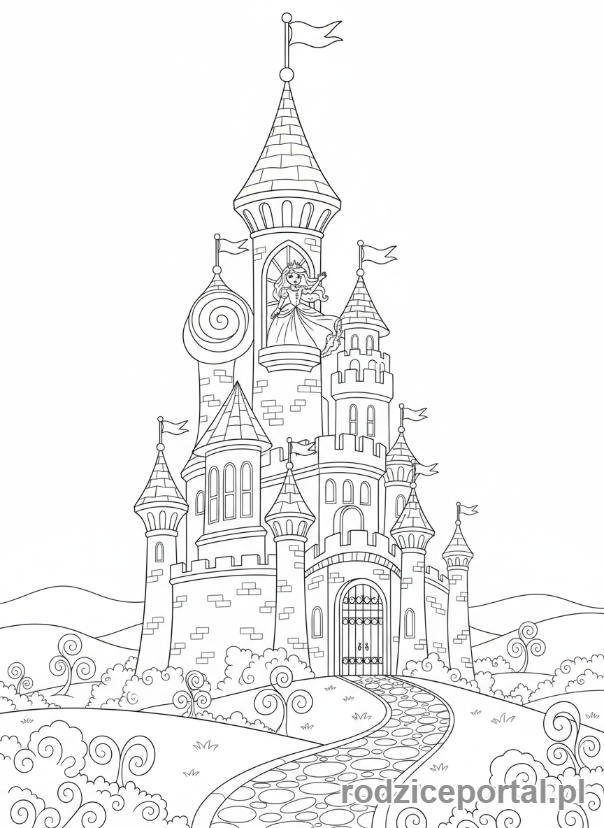 Kolorowanka Dla Dziewczynek 8 Lat - Zamek księżniczki z nią w oknie