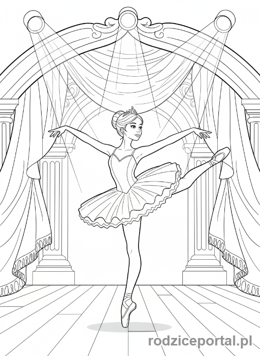 Kolorowanka Dla Dziewczynek 9 Lat - Baletnica tańcząca na scenie