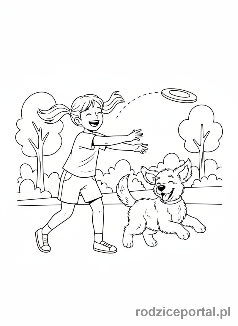 Kolorowanka Dla Dziewczynek 9 Lat - Dziewczynka bawiąca się z szczeniaczkiem