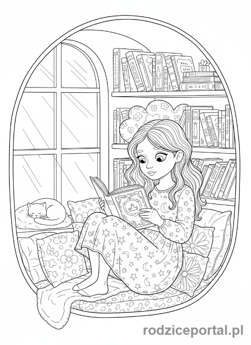Kolorowanka Dla Dziewczynek 9 Lat - Dziewczynka czytająca książkę