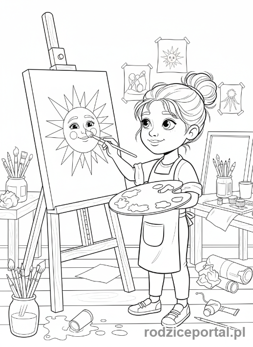 Kolorowanka Dla Dziewczynek 9 Lat - Dziewczynka malująca obraz