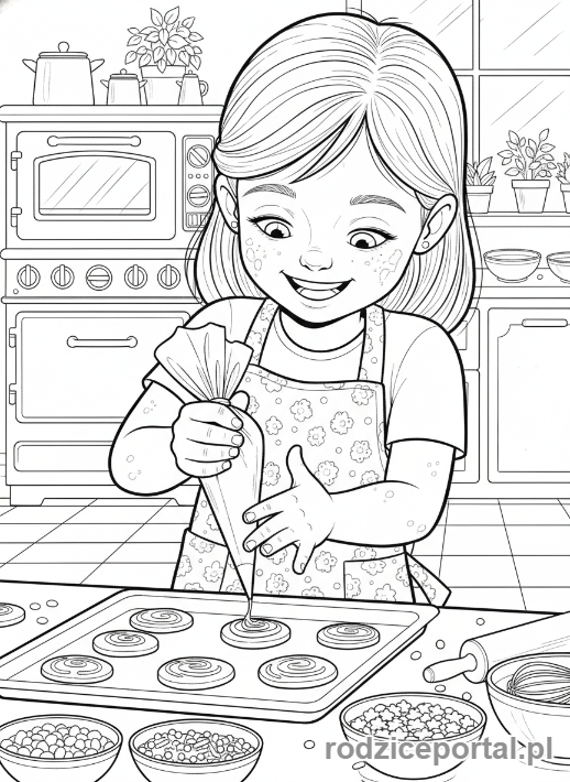 Kolorowanka Dla Dziewczynek 9 Lat - Dziewczynka piekąca ciasteczka