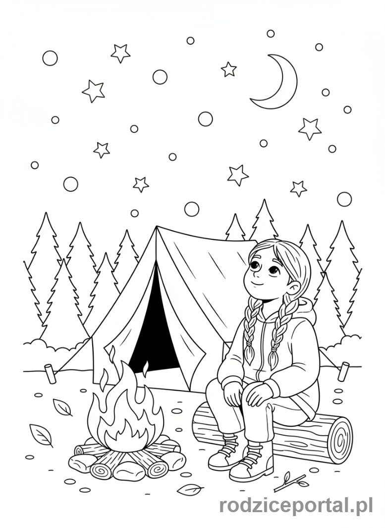 Kolorowanka Dla Dziewczynek 9 Lat - Dziewczynka pod namiotem