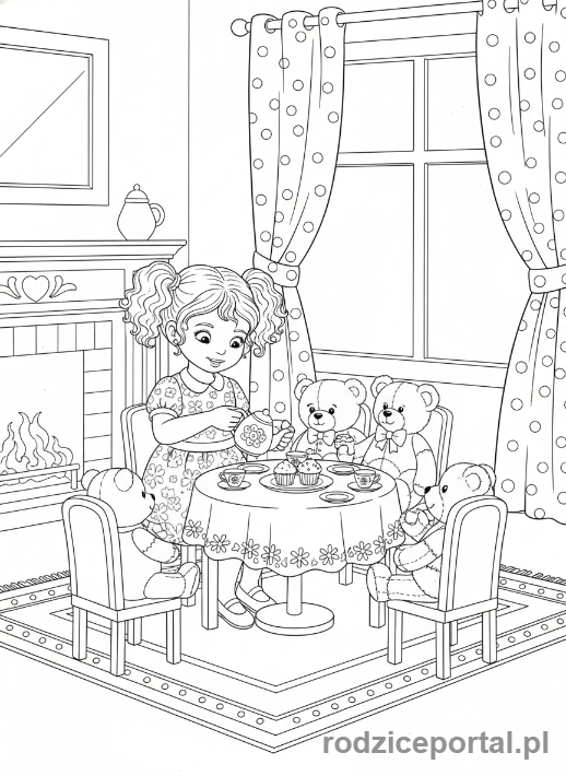 Kolorowanka Dla Dziewczynek 9 Lat - Przyjęcie herbatkowe z pluszakami