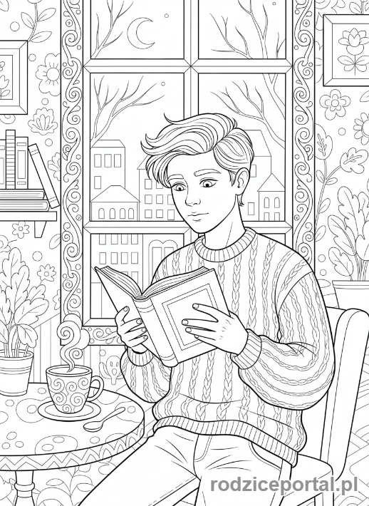 Kolorowanka Dla Nastolatków - Czytający w kawiarni