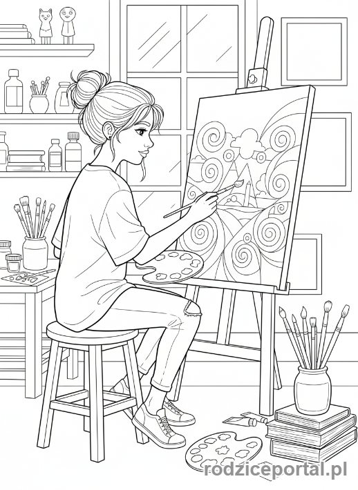 Kolorowanka Dla Nastolatków - Nastolatka malująca