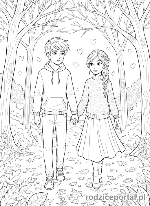 Kolorowanka Dla Nastolatków - Para spacerująca