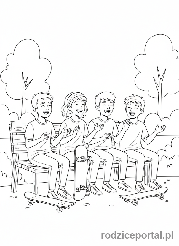 Kolorowanka Dla Nastolatków - Przyjaciele na ławce