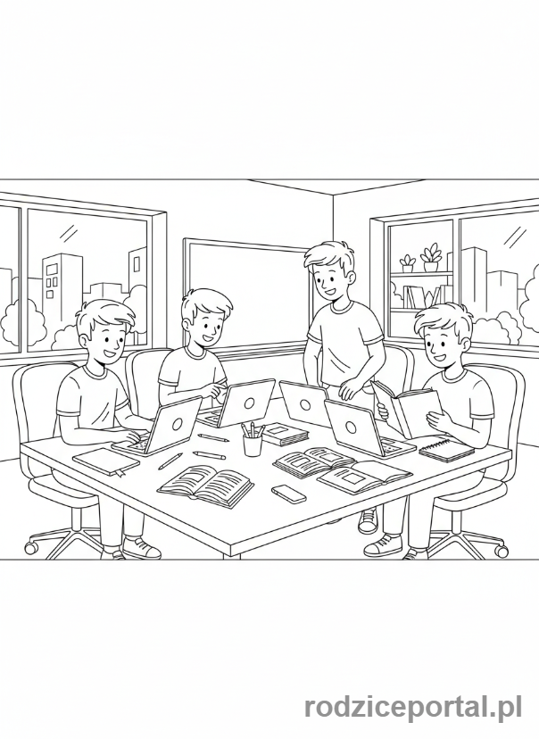 Kolorowanka Dla Nastolatków - Uczniowie w klasie