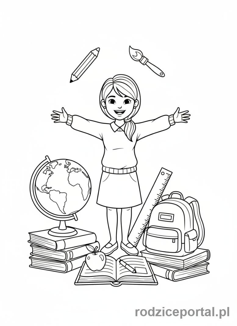 Kolorowanka Dla Nauczycieli - Nauczyciel i przybory szkolne