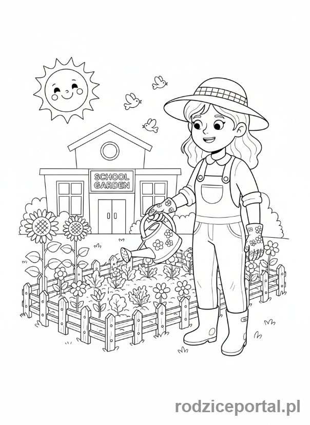 Kolorowanka Dla Nauczycieli - Nauczyciel w szkolnym ogrodzie