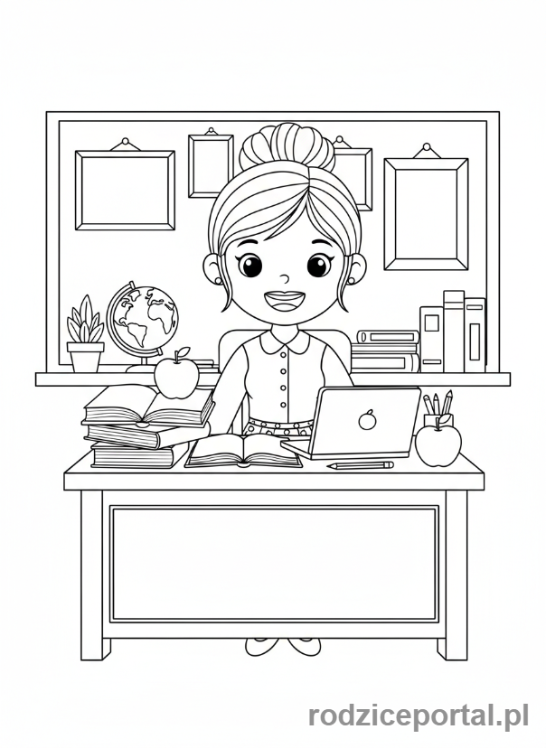 Kolorowanka Dla Nauczycieli - Nauczycielka przy biurku