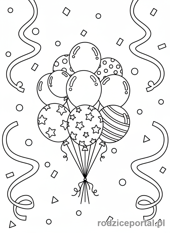 Kolorowanka Dla Przedszkolaków - Balony i serpentyny