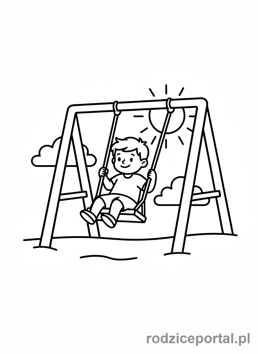 Kolorowanka Dla Przedszkolaków - Dziecko na huśtawce