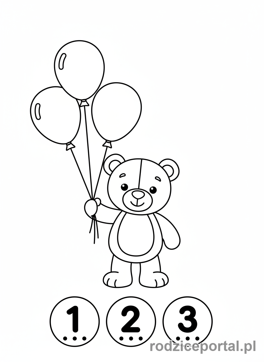Kolorowanka Dla Przedszkolaków Edukacyjne - Miś z balonikami do policzenia