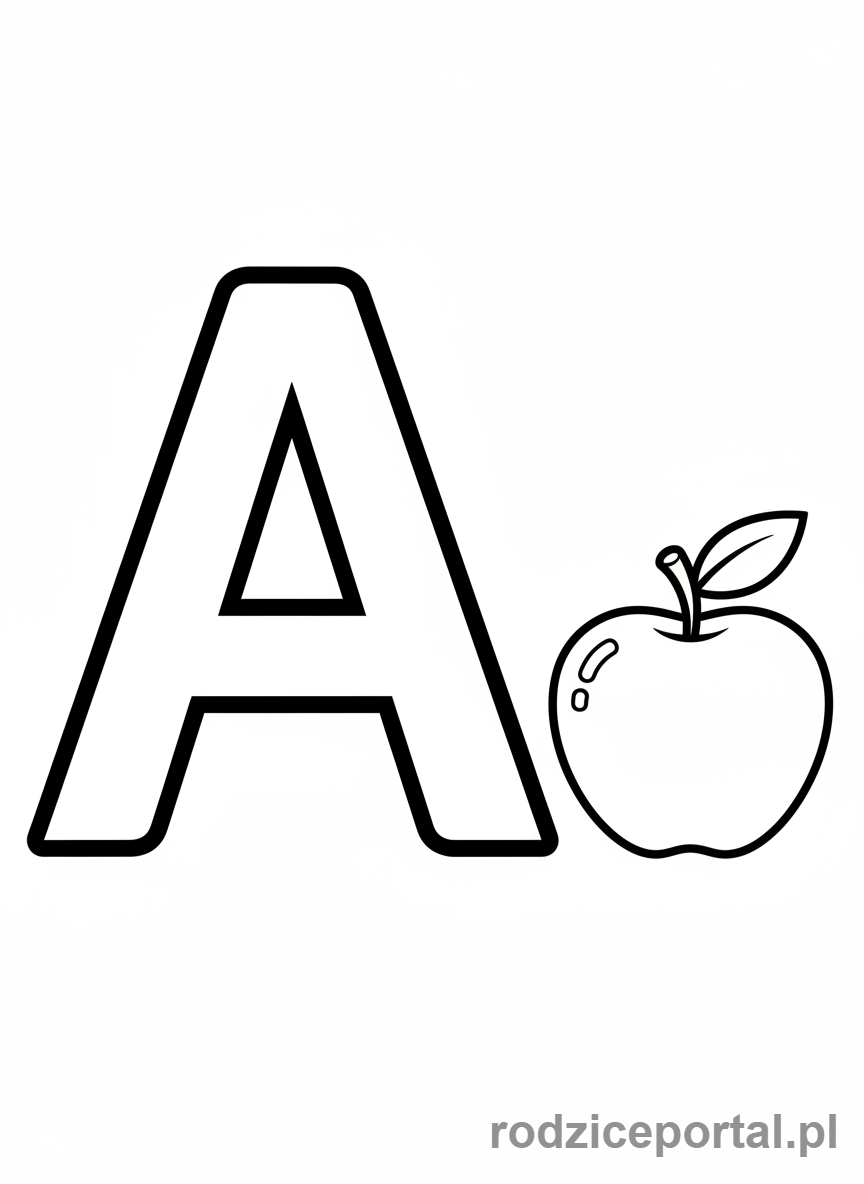 Kolorowanka Dla Przedszkolaków Edukacyjne - Wielka litera A z jabłkiem