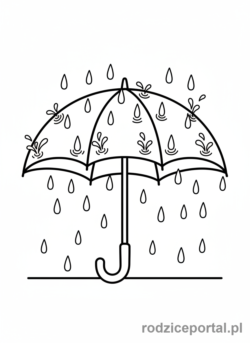 Kolorowanka Dla Przedszkolaków - Krople deszczu i parasol
