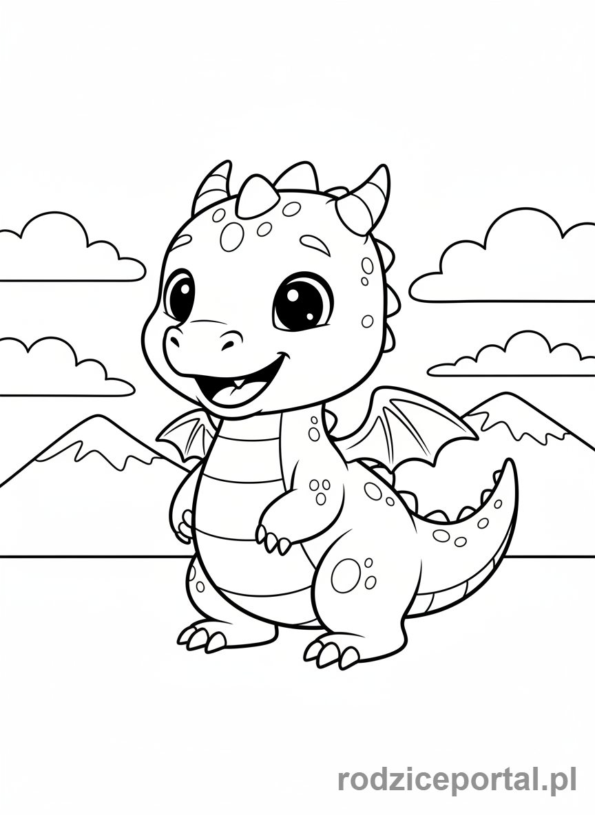 Kolorowanka Dla Przedszkolaków - Mały smok przyjazny