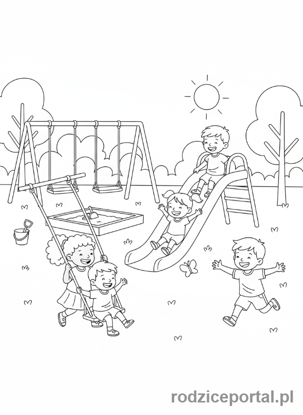 Kolorowanka Do Pracy Z Dzieckiem - Dzieci bawiące się w parku