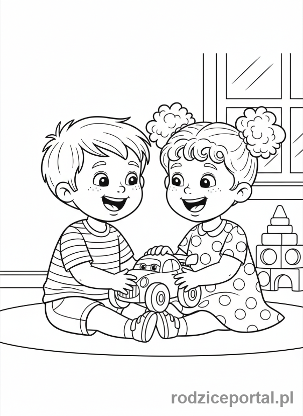 Kolorowanka Do Pracy Z Dzieckiem - Dzieci dzielące się zabawką