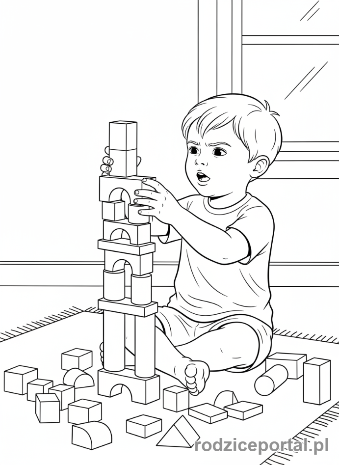 Kolorowanka Do Pracy Z Dzieckiem - Dziecko budujące z klocków