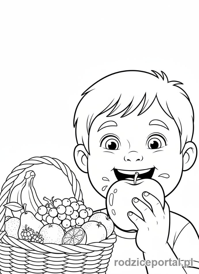 Kolorowanka Do Pracy Z Dzieckiem - Dziecko jedzące owoc