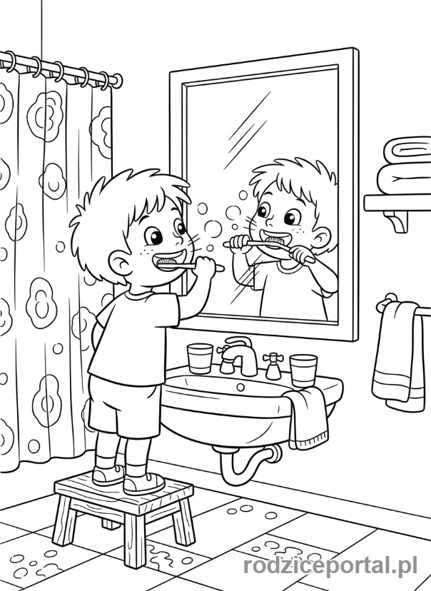 Kolorowanka Do Pracy Z Dzieckiem - Dziecko myjące zęby