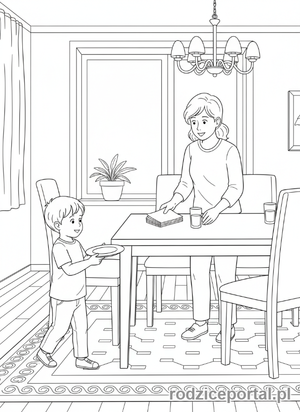 Kolorowanka Do Pracy Z Dzieckiem - Dziecko pomagające w domu