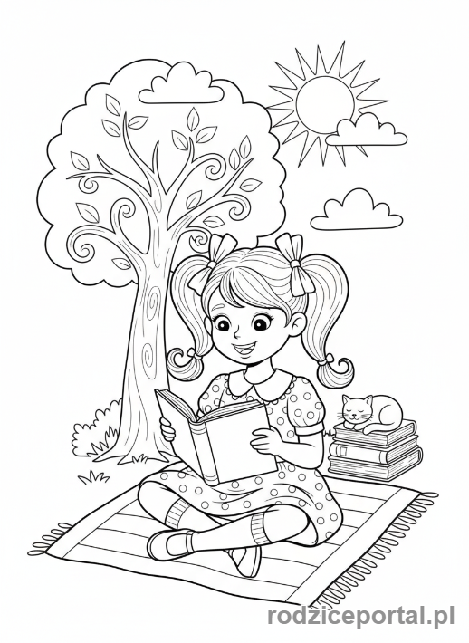 Kolorowanka Do Wydruku A4 - Dziewczynka czyta