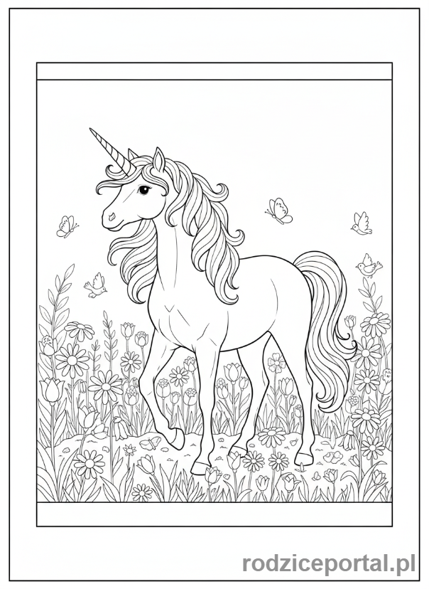 Kolorowanka Do Wydruku A4 - Jednorożec na łące