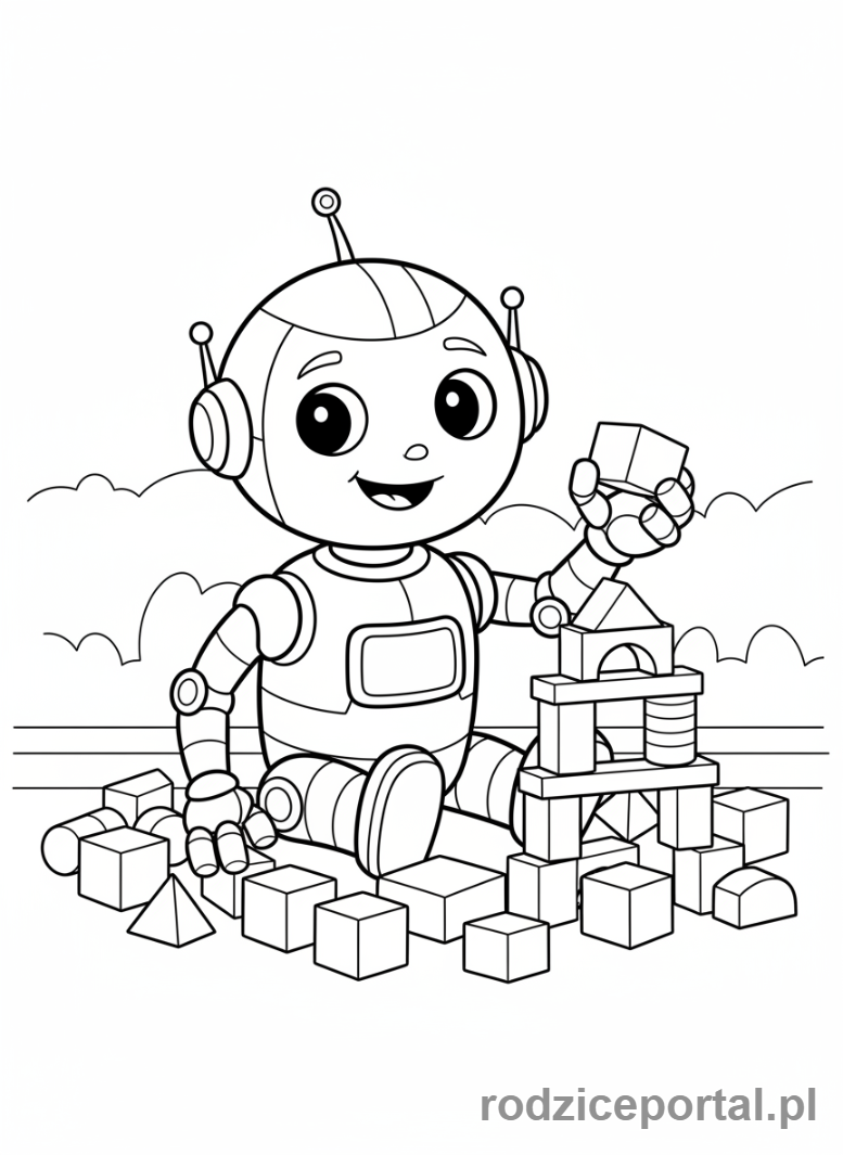 Kolorowanka Do Wydruku A4 - Robot z klockami