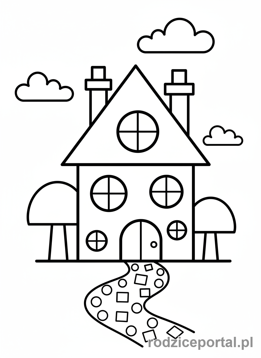 Kolorowanka Do Zajęć Dydaktycznych - Domek z figur geometrycznych