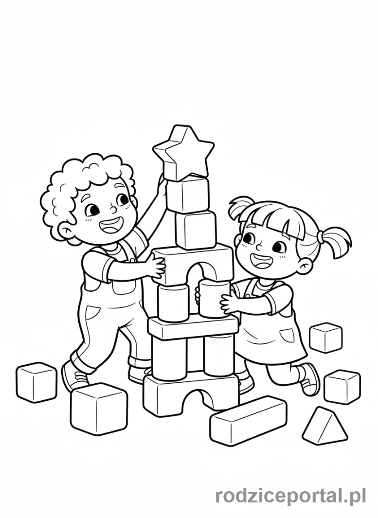 Kolorowanka Do Zajęć Dydaktycznych - Dzieci bawiące się klockami