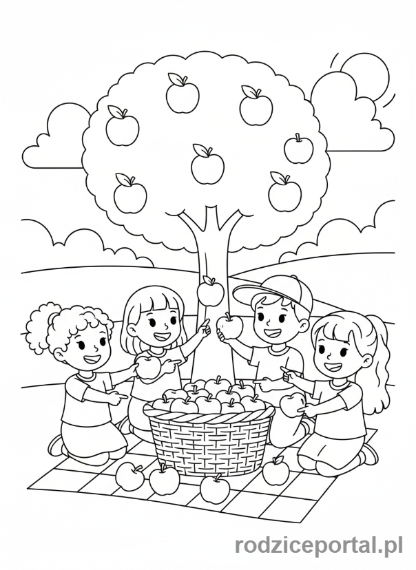 Kolorowanka Do Zajęć Dydaktycznych - Dzieci liczące jabłka