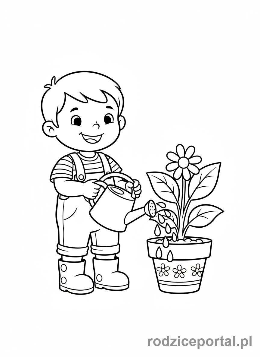 Kolorowanka Do Zajęć Dydaktycznych - Dziecko podlewa roślinę
