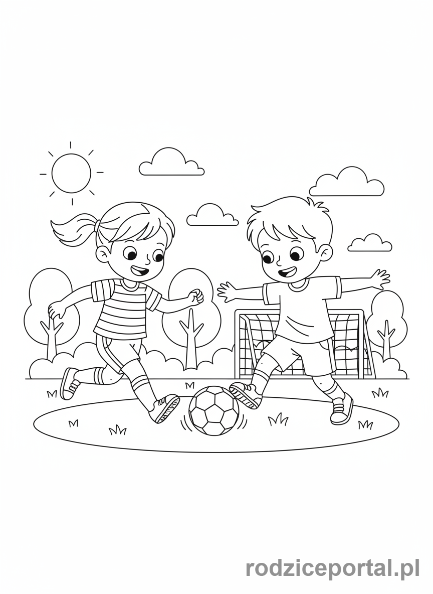 Kolorowanka Dobre Nawyki - Dzieci grają w piłkę