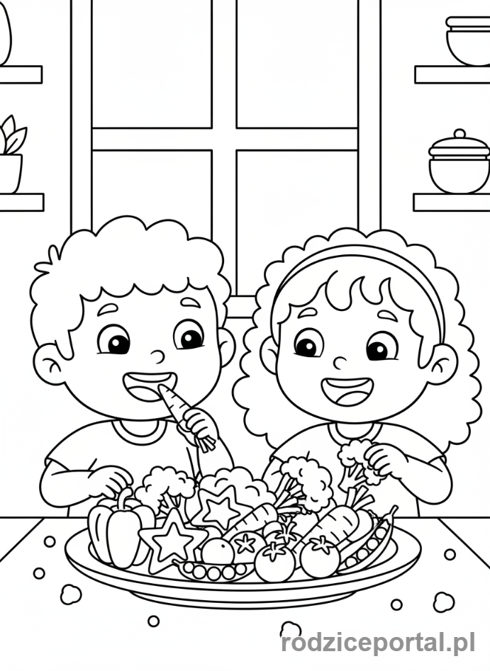 Kolorowanka Dobre Nawyki - Dzieci jedzą warzywa