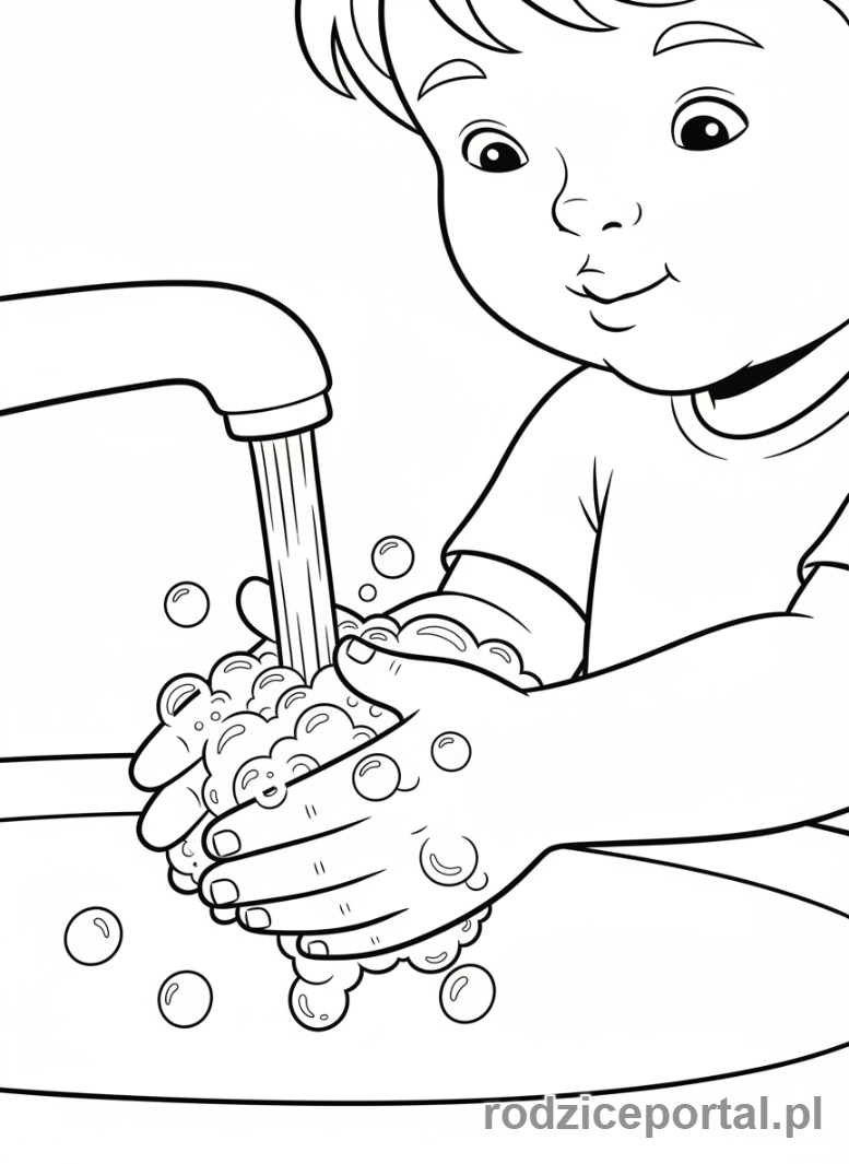 Kolorowanka Dobre Nawyki - Dziecko myje ręce