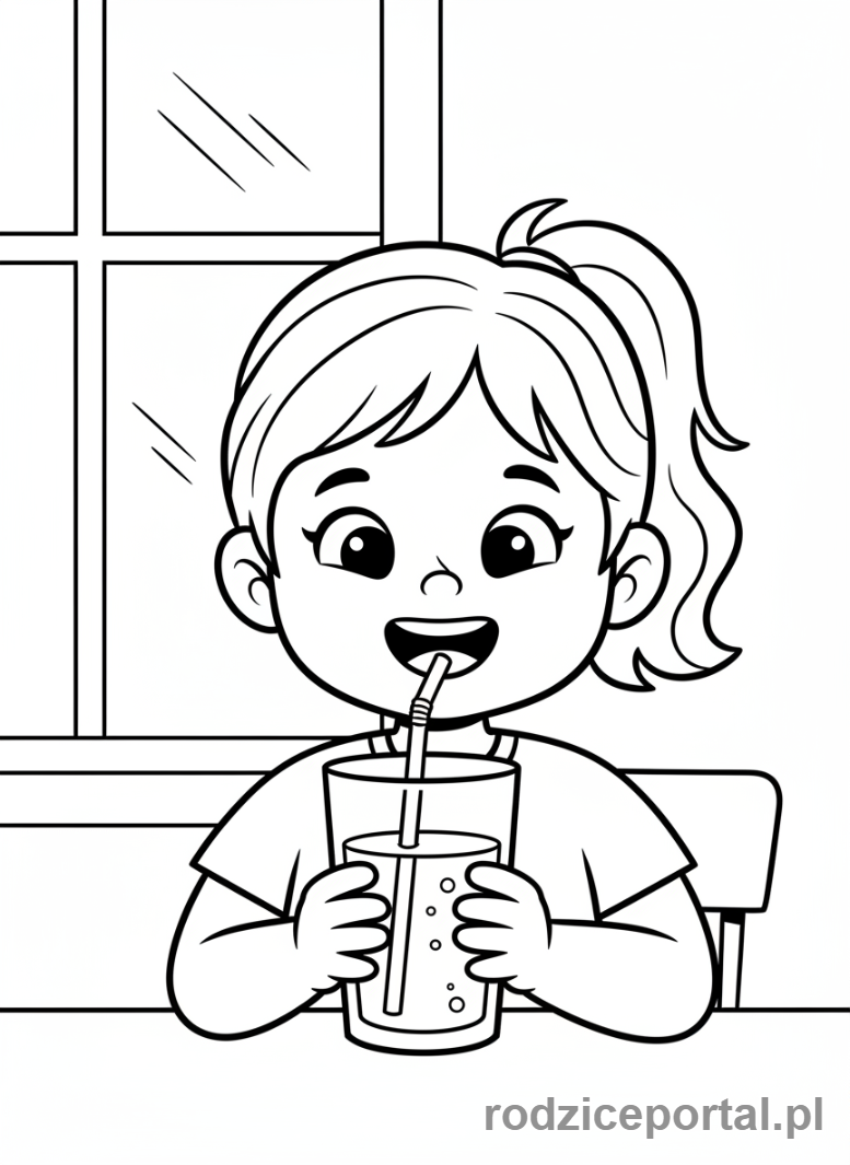 Kolorowanka Dobre Nawyki - Dziewczynka pije wodę