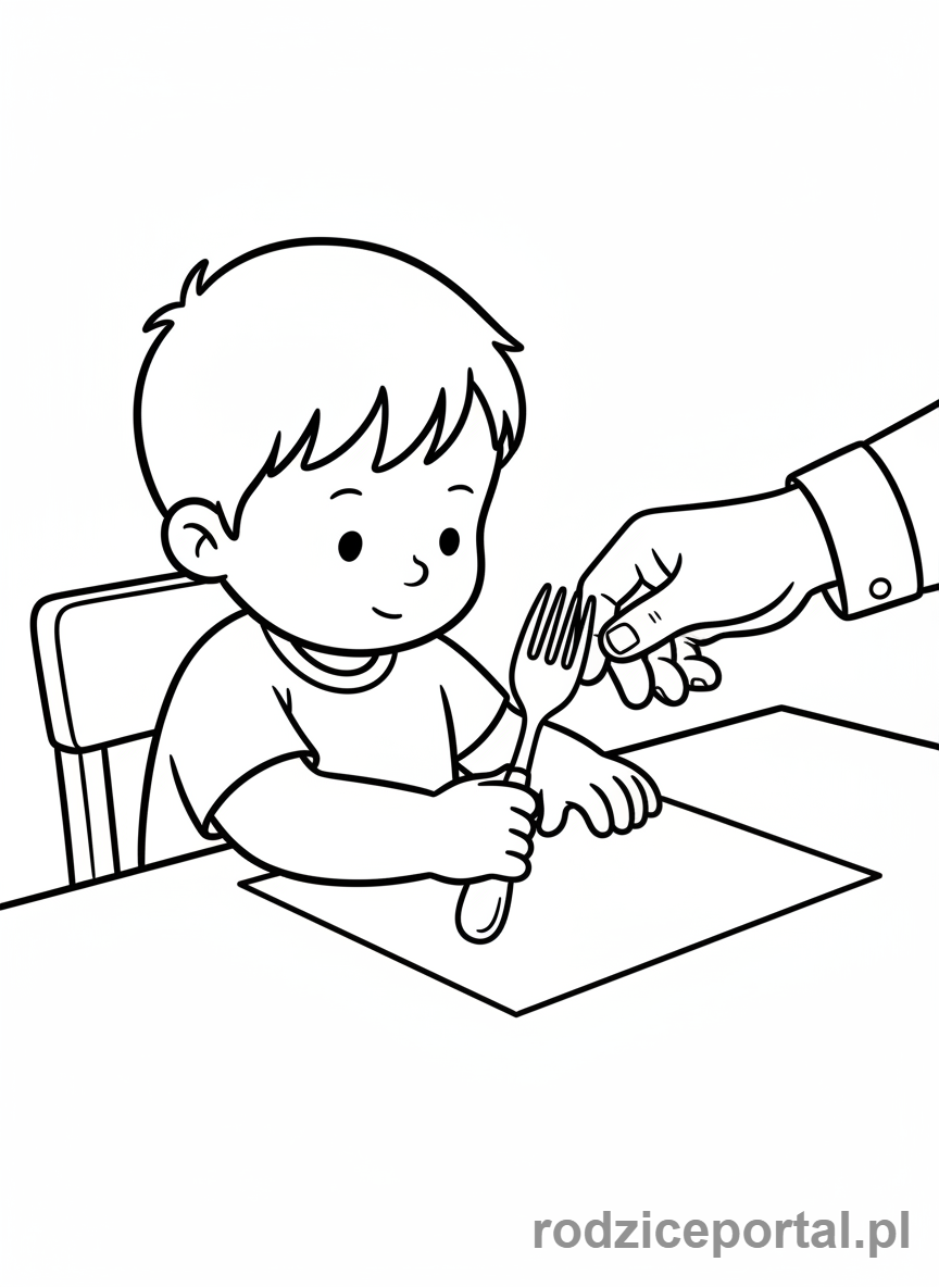 Kolorowanka Dobre Zachowanie - Chlopiec pomaga nakryc do stolu