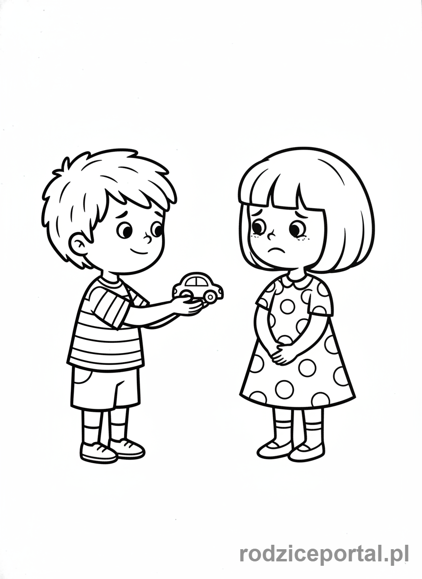 Kolorowanka Dobre Zachowanie - Dzieci przepraszaja sie