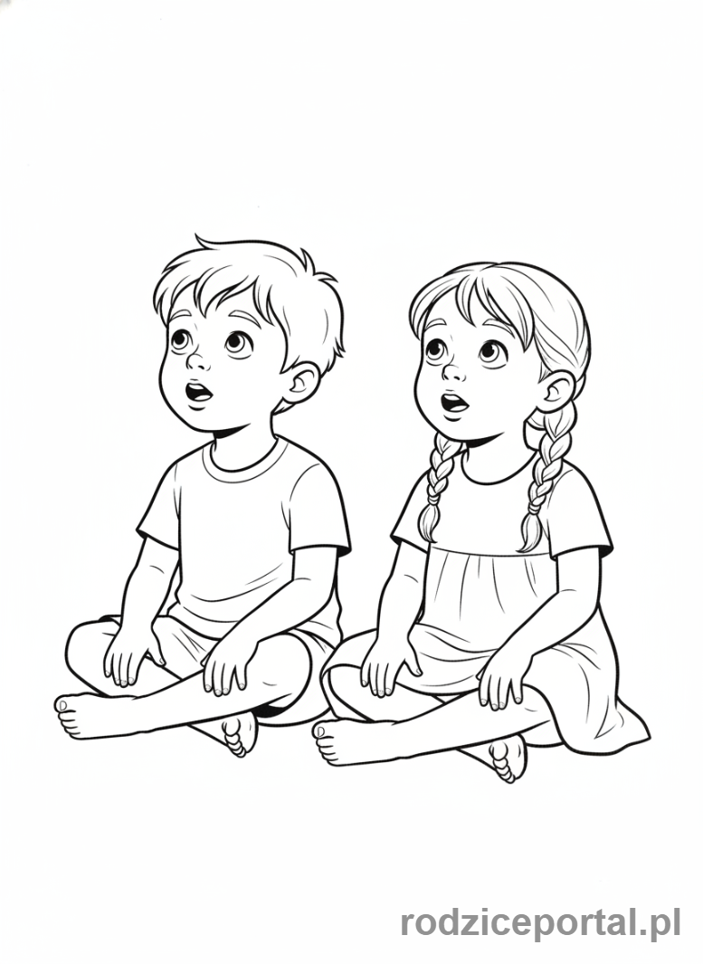 Kolorowanka Dobre Zachowanie - Dzieci sluchajace opowiesci