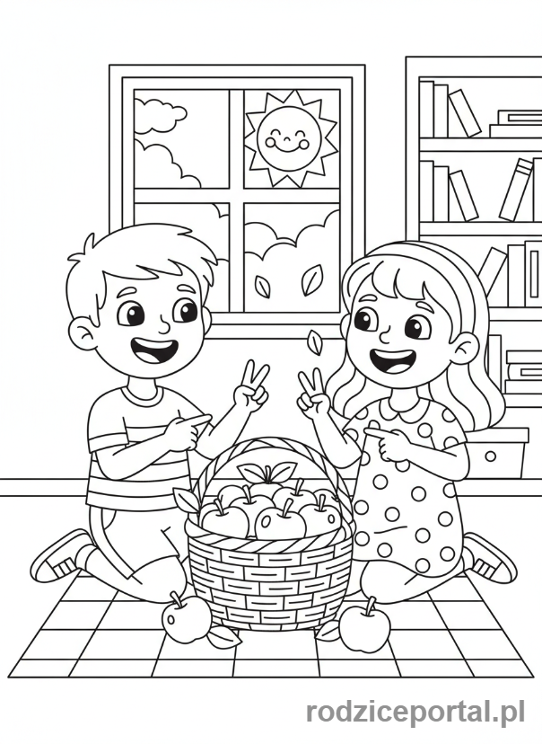 Kolorowanka Dodawanie I Odejmowanie - Dzieci liczące jabłka
