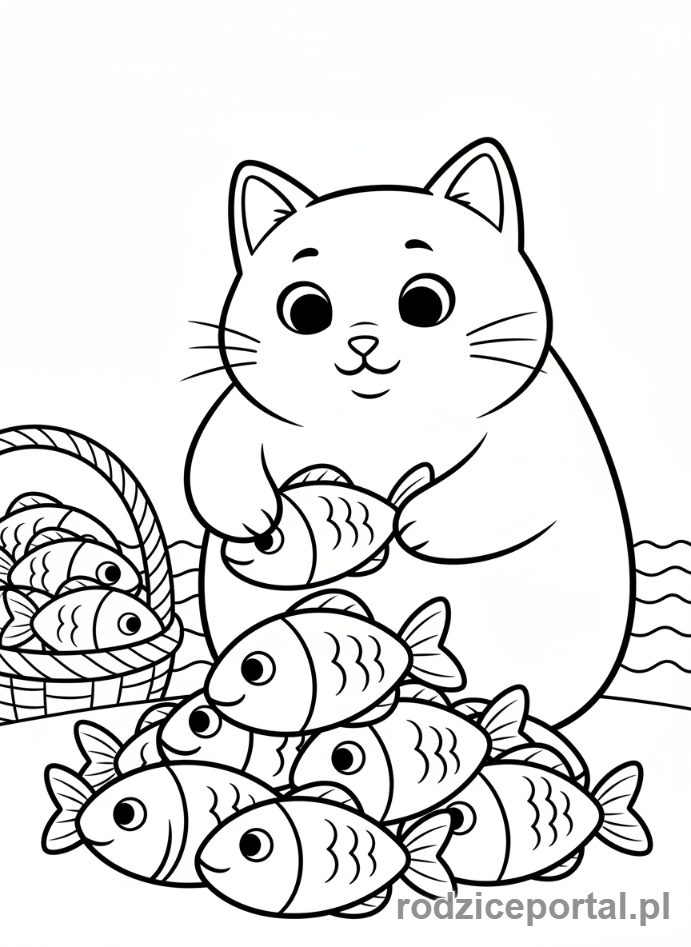 Kolorowanka Dodawanie I Odejmowanie - Kot dodający ryby
