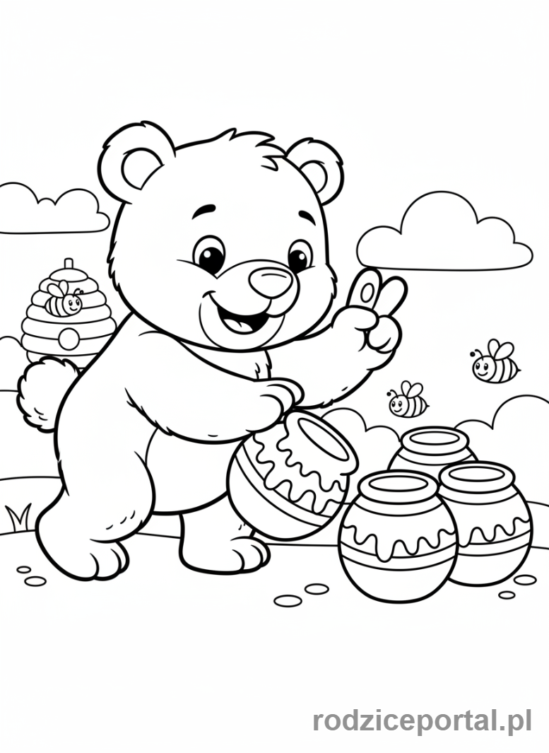 Kolorowanka Dodawanie I Odejmowanie - Niedźwiedź odejmujący miód