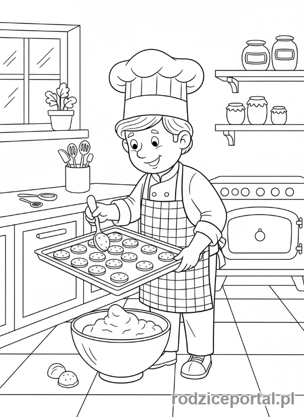 Kolorowanka Dodawanie I Odejmowanie - Piekarz z ciastkami