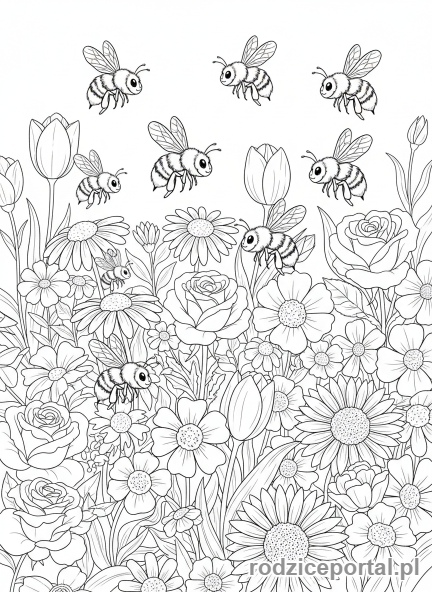 Kolorowanka Dodawanie I Odejmowanie - Pszczoły liczące kwiaty