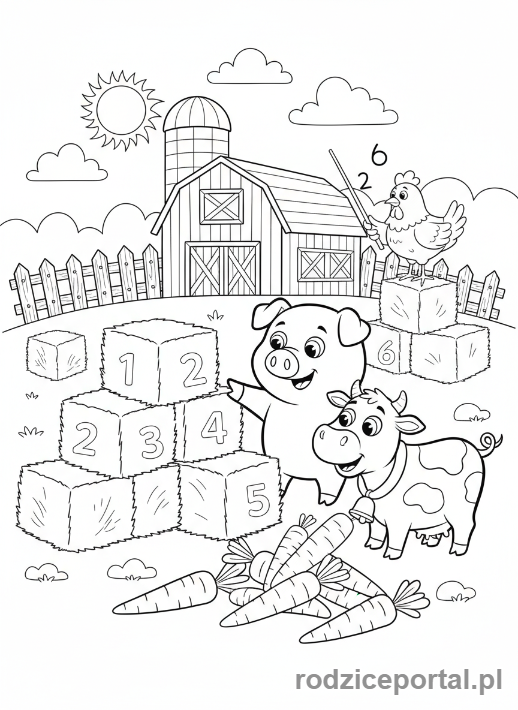 Kolorowanka Dodawanie I Odejmowanie - Zwierzęta na farmie liczące